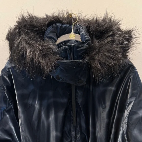 ASOS Navy Belted Ski Suit w/ Faux Fur Hood - Picture 4 of 12